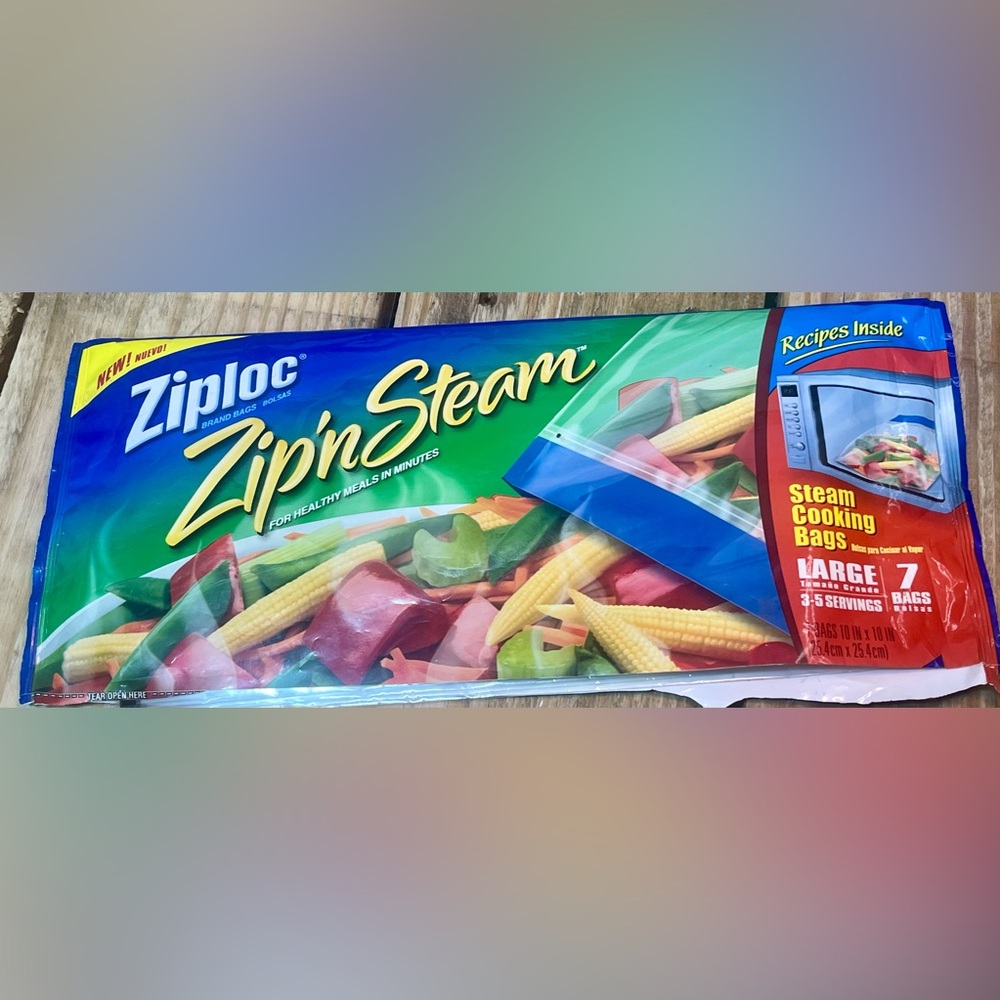 Ziploc Zip N Steam Cooking Bags Large Size  10x10 Inches Open Pack of 5